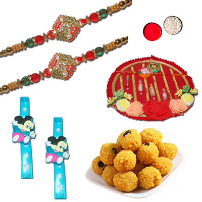 "Rakhi Pooja Thali With Sweets- CodeRTN09 - Click here to View more details about this Product